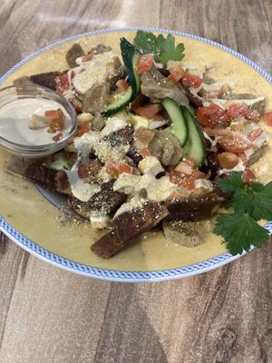 Caesar salad with vegan sauce, facon and seitan   at Olive Garden Deli in Tenerife