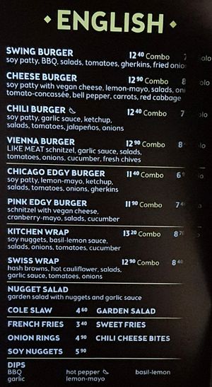 English menu at Swing Kitchen - Georgenstraße in Berlin