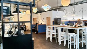 interior of location - seating at Swing Kitchen - Georgenstraße in Berlin