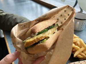 Pink edgy burger  at Swing Kitchen - Georgenstraße in Berlin