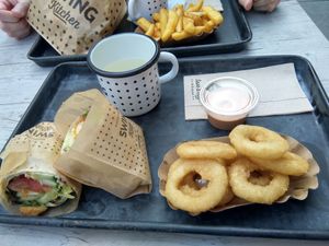 Wrap and onion rings at Swing Kitchen - Georgenstraße in Berlin
