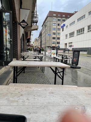 Outdoor seating at Swing Kitchen - Georgenstraße in Berlin