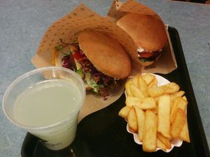 cheese burger & chilli burger menue at Swing Kitchen - Georgenstraße in Berlin