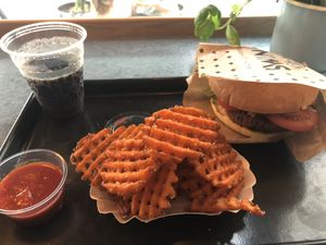 Burger Meal with Sweet potato fries at Swing Kitchen - Georgenstraße in Berlin
