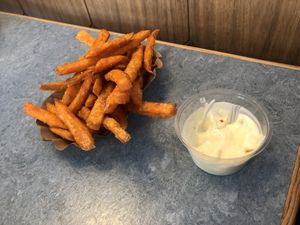 Sweet potato fries and lemon mayo  at Swing Kitchen - Georgenstraße in Berlin