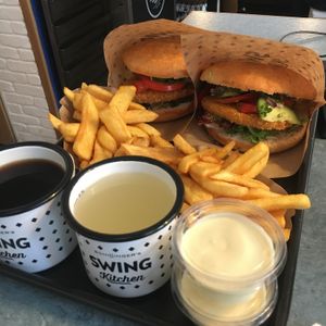 2x Vienna burgers, fries, iced tea and lemonade at Swing Kitchen - Georgenstraße in Berlin