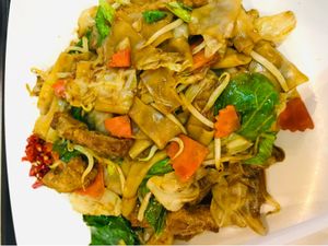 Unflattering photo of tasty fried noodles! at Ying Garden Vegetarian 颖园素食 in Central Singapore