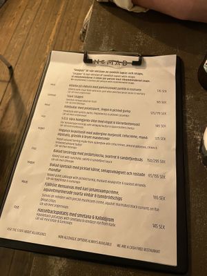 Menu with the 2 vegan options   at Nomad in Stockholm