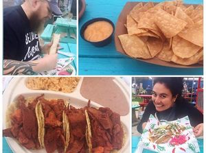 Burrito, tacos, chips & queso at Nissi Vegan in Austin