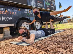 Flying into Nissi. at Nissi Vegan in Austin