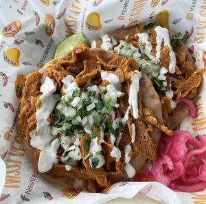 Chalupas with cheek’n at Nissi Vegan in Austin