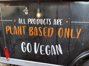 Close up of truck messaging  at Nissi Vegan in Austin