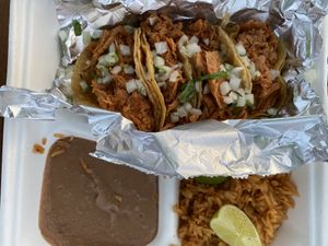 Taco plate with cheek’n at Nissi Vegan in Austin