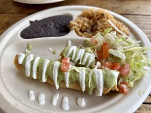 Flautas plate (partially eaten)  at Nissi Vegan in Austin