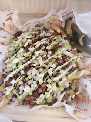 Chorizo fries at Nissi Vegan in Austin