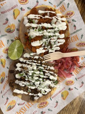 Chalupas with picadillo and chicheron   at Nissi Vegan in Austin