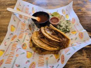 Birria tacos at Nissi Vegan in Austin