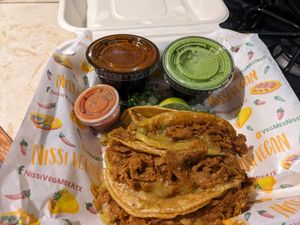 Birria tacos at Nissi Vegan in Austin