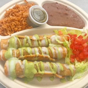 Flautas plate at Nissi Vegan in Austin