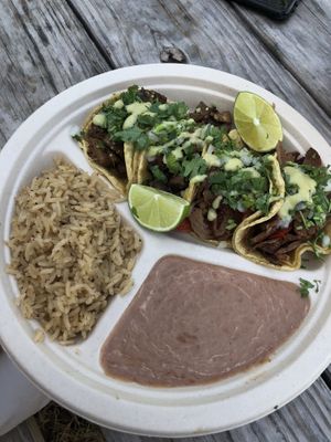 unbelievably good taco plate at Nissi Vegan in Austin