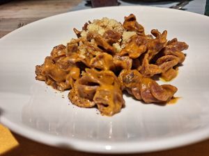 Pasta with smoked sauce at Country Relais Coroncina in Belforte Del Chienti