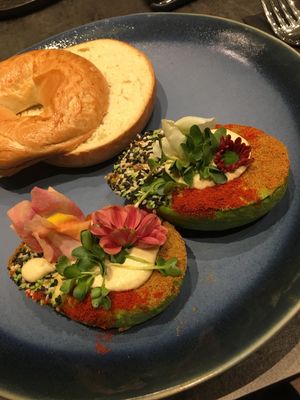 Avocado filled with hummus  at The Avocado Show in Brussels