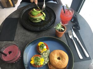 Vegan avocado bagel and pancakes at The Avocado Show in Brussels