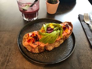 Beet hummus avocado toasts at The Avocado Show in Brussels