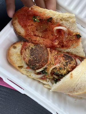 Vegball sub on fresh bread with fresh marinara  at St. Veg in Rockville