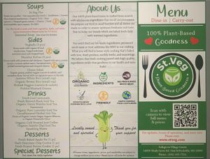 Carry-out menu. Scan to view full menu with pictures and prices.  at St. Veg in Rockville