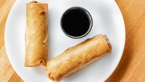 Veggie Crispy Rolls with Signature sauce for dipping at St. Veg in Rockville
