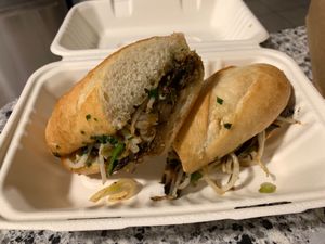 Pho sandwich which came with a cup of broth to dip in.  at St. Veg in Rockville