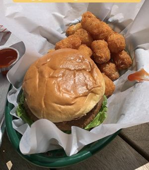No guilt Burger with tots  at St. Veg in Rockville