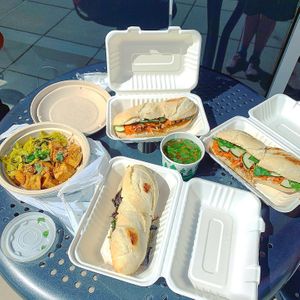 Banh mi x2. Pho bomb. Caramel tofu  at St. Veg in Rockville