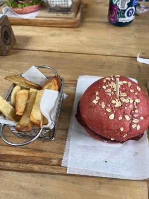 Vegan burger  at The Open Kitchen in Monteverde