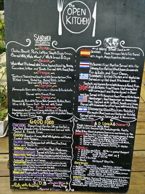 Menu board posted outside at The Open Kitchen in Monteverde