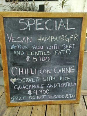 Prominent vegan special (off-menu) at The Open Kitchen in Monteverde