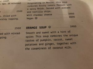 Menu lists vegan options  at The Open Kitchen in Monteverde