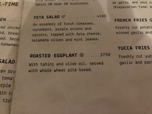 Menu lists vegan options :) at The Open Kitchen in Monteverde