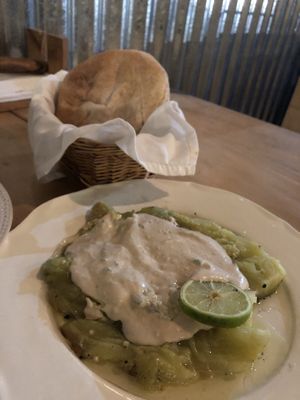 Eggplant with tahini at The Open Kitchen in Monteverde