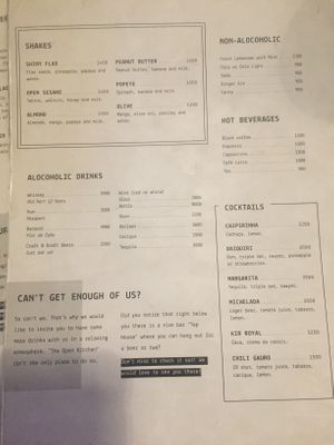 Menu 07/10/2019 at The Open Kitchen in Monteverde