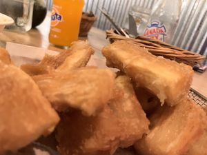 Yucca fries! Yum. at The Open Kitchen in Monteverde