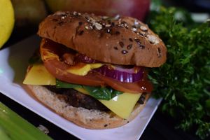 Big Sexy Vegan Burger is made with black beans and spices in our kitchen, not a lab!!!  at Alkalicious Cold Pressed Juice Bar in Chesapeake