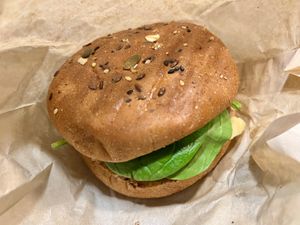 Sexy black bean burger   at Alkalicious Cold Pressed Juice Bar in Chesapeake