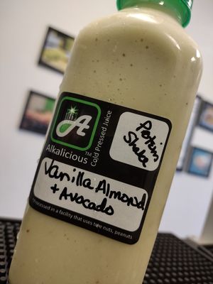 Vanilla Protein Shake with Avocado added at Alkalicious Cold Pressed Juice Bar in Chesapeake