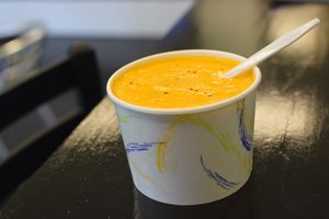 Vegan soup made to order. Shown, Tomato Bisque. Or try the chickpea chowder! Rich and flavorful! Goes great with our sandwiches and salad! at Alkalicious Cold Pressed Juice Bar in Chesapeake