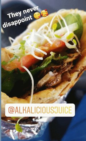 Nom, nom, nom! Our baby portobella gyro is so yummy! Thank you for the pic, LatoyaNicole! at Alkalicious Cold Pressed Juice Bar in Chesapeake