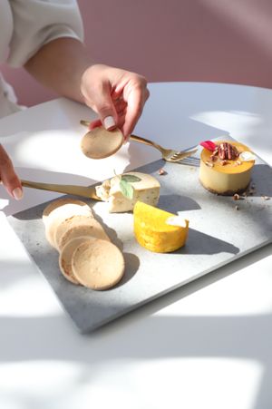 Cheese flight and a mini cake at Planthropie in Birmingham