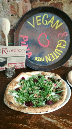 Vegan pizza "Tricolore" at Rustico in Hastings