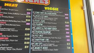 Ike's Veggie menu with clearly marked vegan options. at Ike's in Long Beach